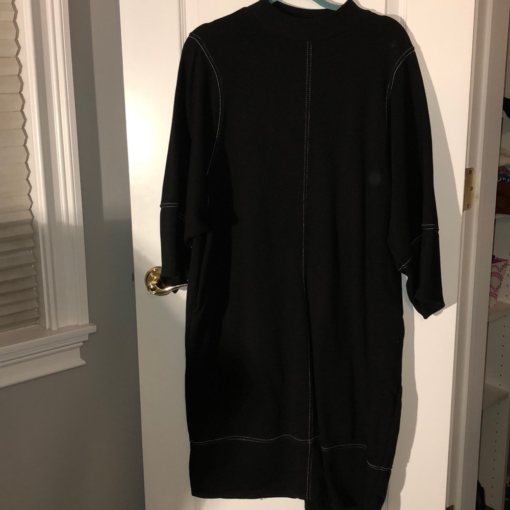 Black dress with double white lines